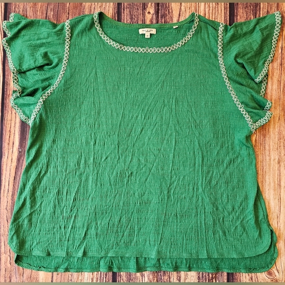 Max Studio London Plus Size 3X Green Longline Tunic Flutter Sleeve Casual Boho - Picture 1 of 8